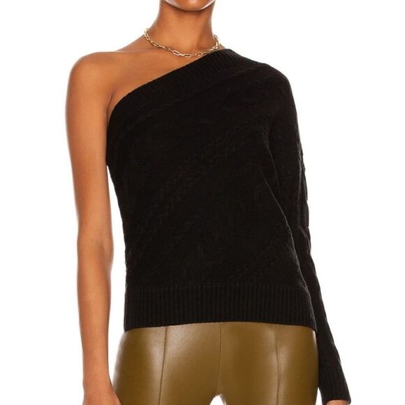 L 'AGENCE Zoey Merino Wool One Shoulder Sweater Black - Picture 1 of 8